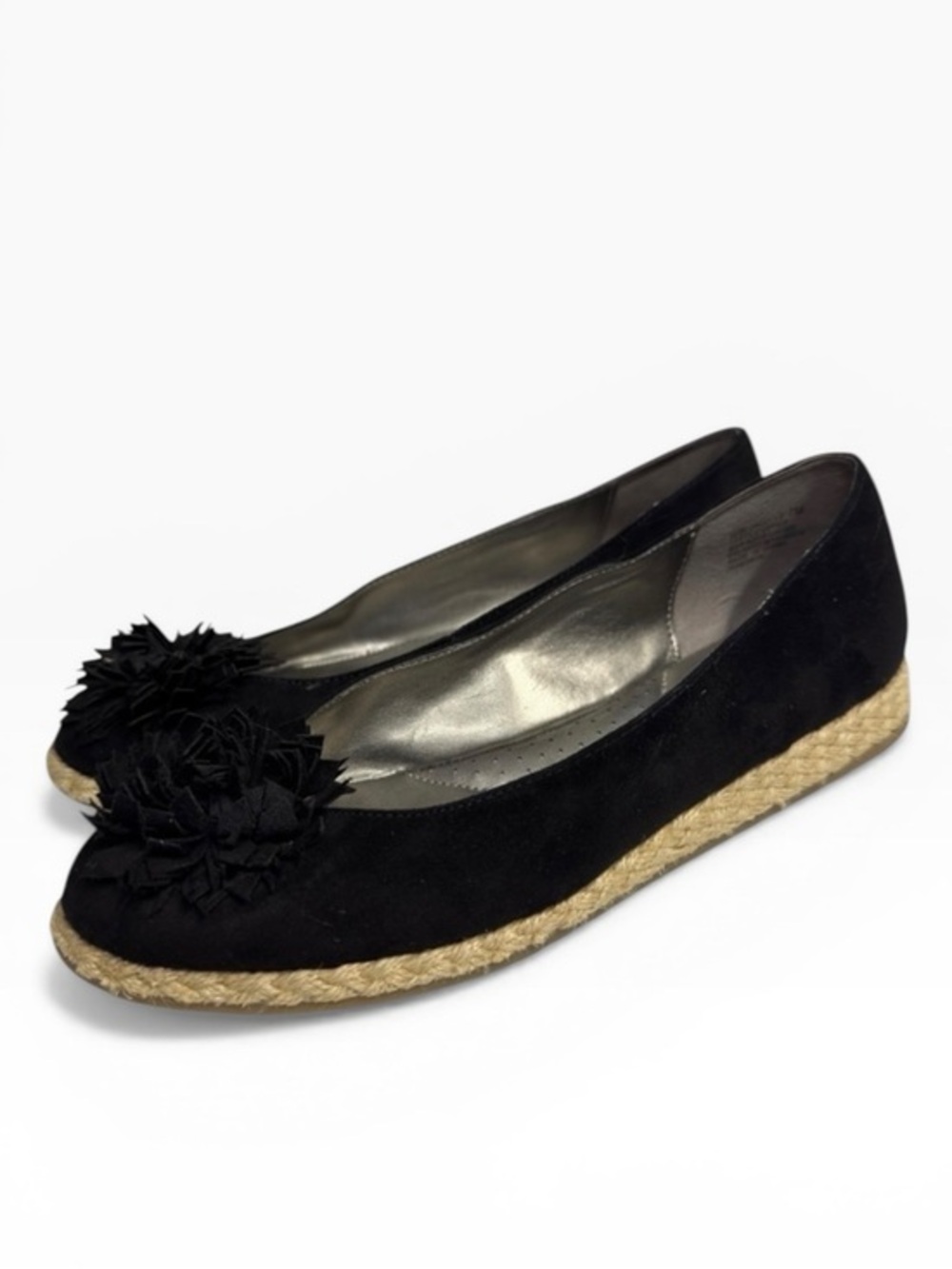 Bandolino Edition Black Espadrille Ballet Flats Floral Toe Size US 7 Flower